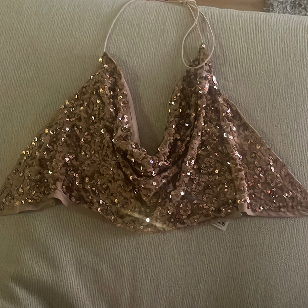 Asos sequin pink cow neck too size 4